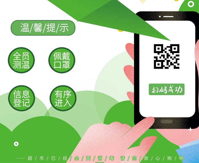 全員測溫疫情防控掃碼登記廣告展架
