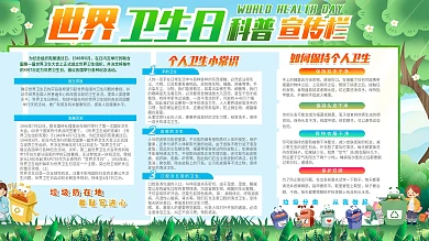 世界卫生日卡通可爱卫生健康科普手绘展板