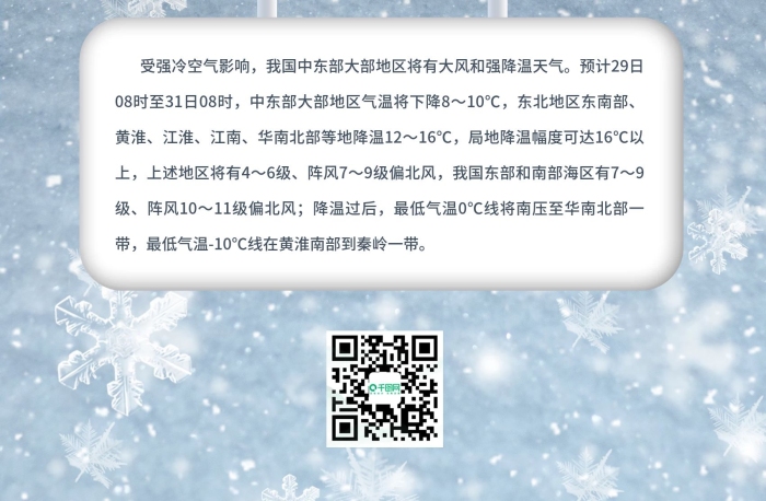 黃淮江淮提醒雨雪天氣注意保暖海報
