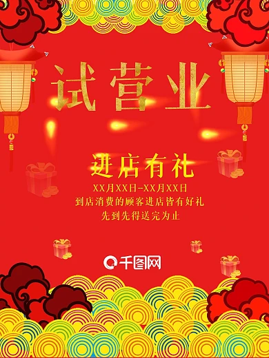 店铺商铺试营业开业海报宣传画