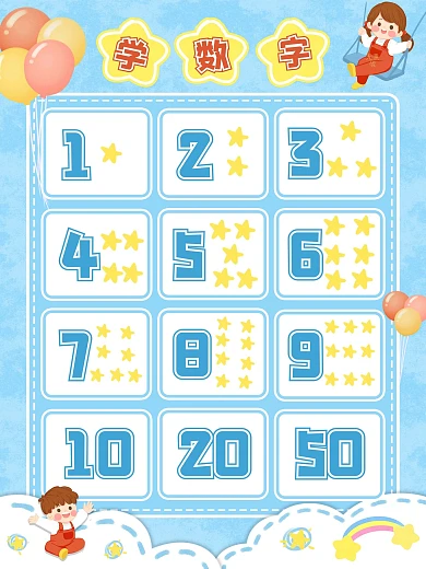 学数字海报可爱卡通儿童幼儿识数表