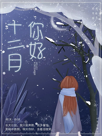 原创插画梦幻夜晚星空12月你好节日海报