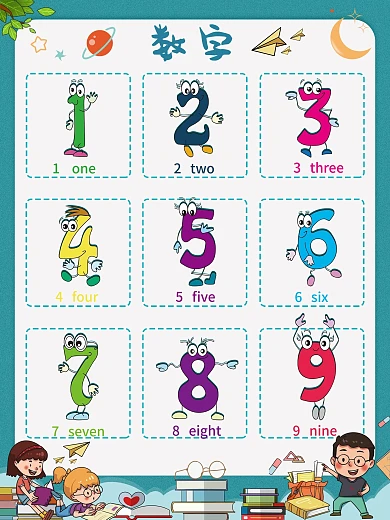 儿童卡通学数字海报