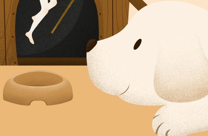 宠物美容馆萌黄色宠物狗手绘海报
