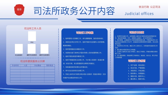 徽章人員司法所政務(wù)公開欄展板
