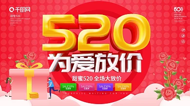 红色大气C4D字520展板