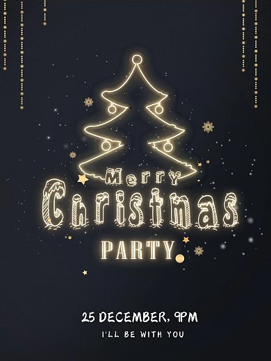 圣诞节圣诞树平安夜鹿角剪纸海报