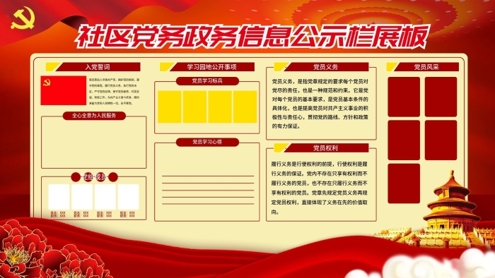 姓名職務社區(qū)黨務政務信息公示欄展板
