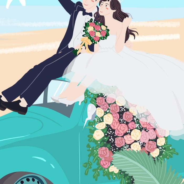 海鷗婚車(chē)唯美夢(mèng)幻沙灘婚禮手機(jī)配圖
