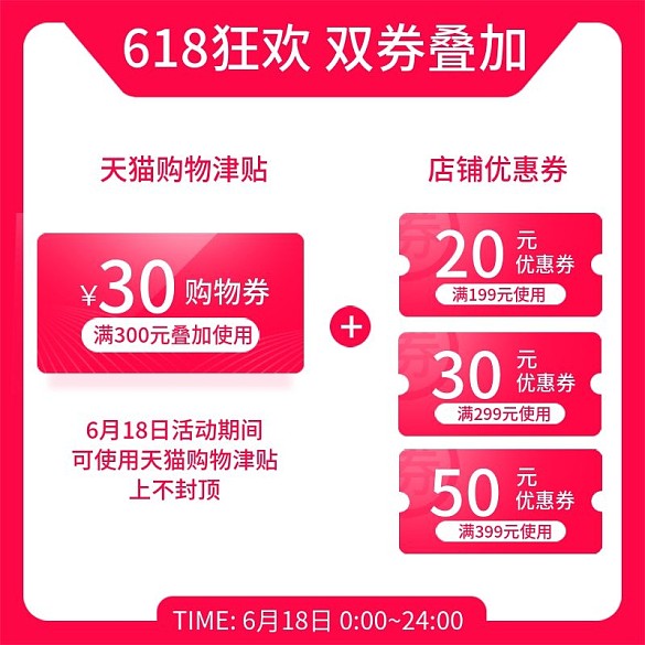 優(yōu)惠券主圖紅包津貼疊加618狂歡代金券