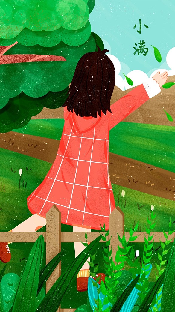 可愛小清新唯美小滿女孩抓被風(fēng)吹掉的麥穗