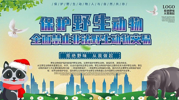 藍色清新內(nèi)容型保護野生動物展板