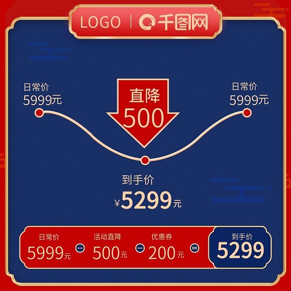 紅藍(lán)中國(guó)風(fēng)七夕促銷預(yù)售價(jià)格曲線直通車主圖