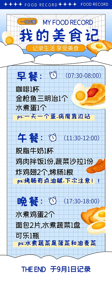 一日三餐美食记录简约卡通几何手机长图海报