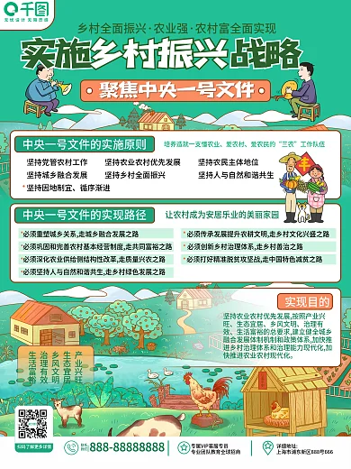 原创插画风乡村振兴脱贫攻坚政策宣传海报