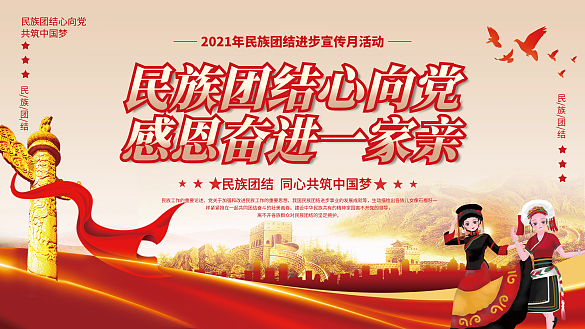 民族團結一家親民族團結進步宣傳月活動展板