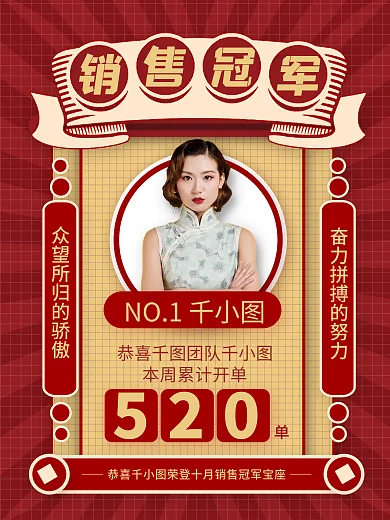 复古风微商销售喜报销售冠军海报