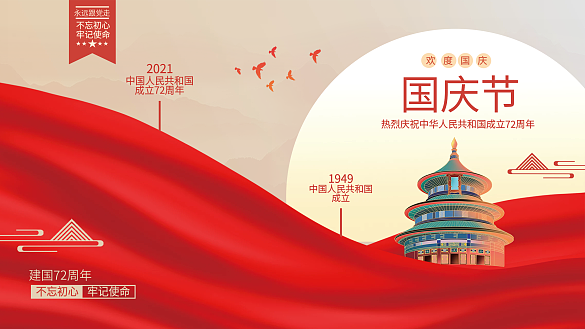 原創(chuàng)創(chuàng)意國潮國慶節(jié)建國72周年黨建展板