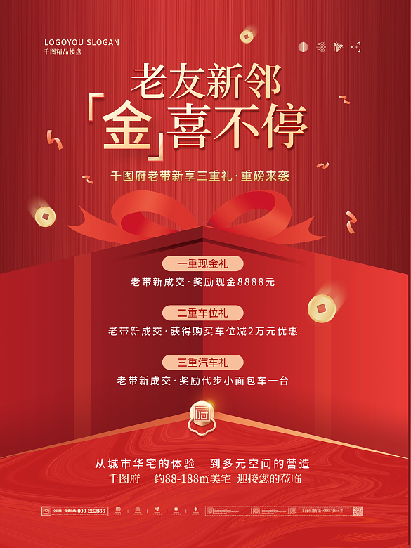 簡(jiǎn)約地產(chǎn)營(yíng)銷(xiāo)老帶新激勵(lì)促銷(xiāo)海報(bào)