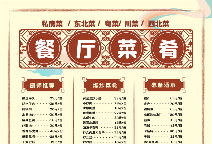 餐廳菜肴單菜譜海報(bào)展板宣傳單
