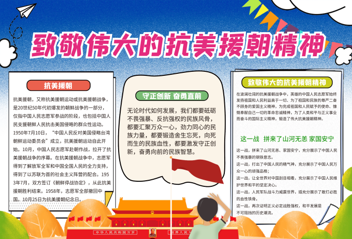 這一戰(zhàn)卡通簡約抗美援朝校園手抄報
