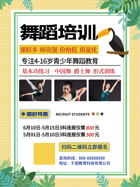 簡(jiǎn)約小清新舞蹈培訓(xùn)招生促銷(xiāo)宣傳海報(bào)
