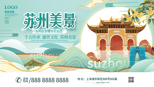 國潮蘇州城市旅游宣傳展板