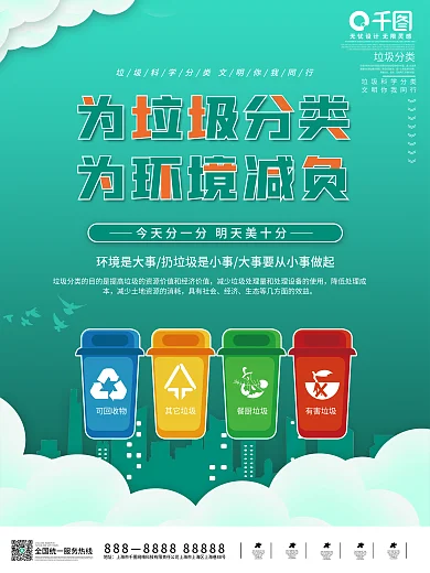 绿色环保简约文明城市垃圾分类公益宣传海报