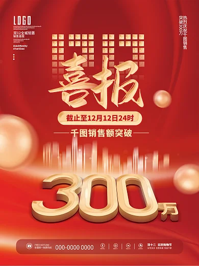 红色喜庆双十二双12销售促销喜报战报海报