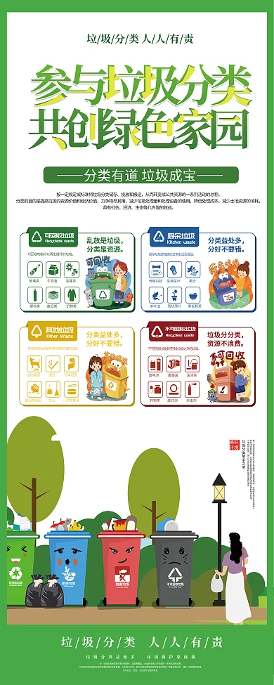 简约社区垃圾分类宣传标语公益宣传展架