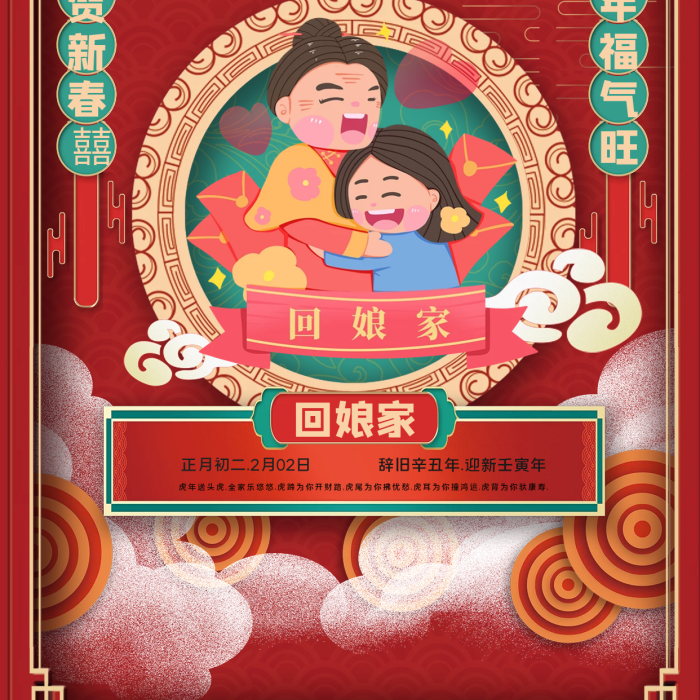 虎年過大年創(chuàng)意拜新年民俗大年初二