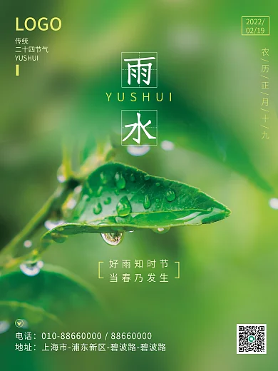 小清新二十四节气雨水简约海报