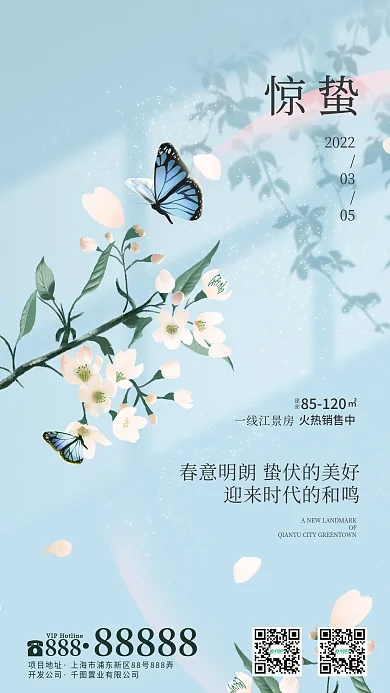 惊蛰传统节气新中式小清新春天蝴蝶海报