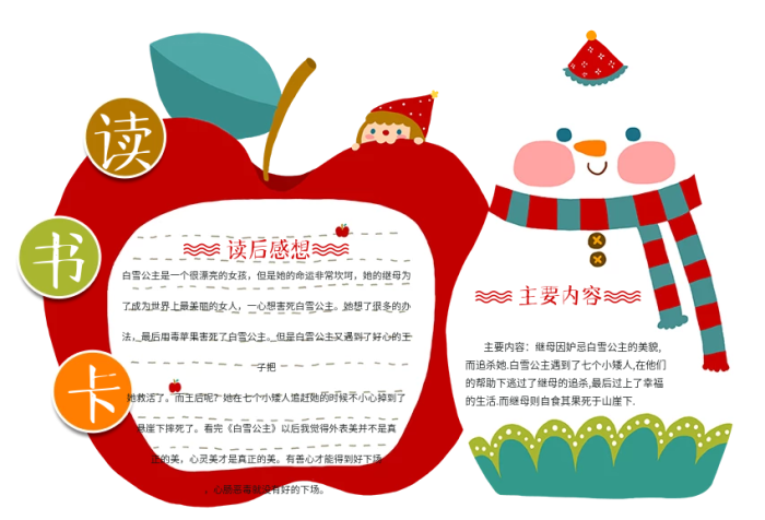 蘋果福娃讀書卡通用模板DIY好書推薦卡