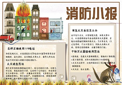 插画风校园消防手抄报模板
