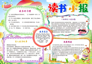 快乐阅读读书小报word小报电子小报手抄报模板