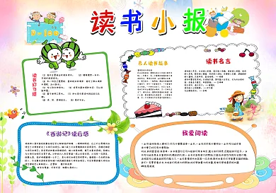小学生读书小报儿童电子手抄报模板