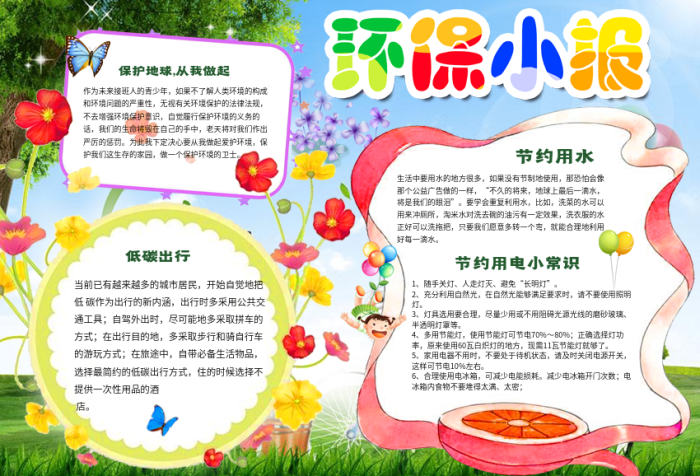 節(jié)約用水節(jié)能環(huán)保綠色低碳環(huán)保手抄報(bào)電子小報(bào)
