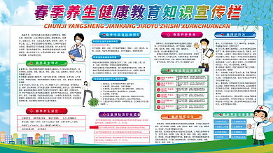 春季養(yǎng)生健康衛(wèi)生學(xué)校社區(qū)創(chuàng)文創(chuàng)衛(wèi)宣傳欄