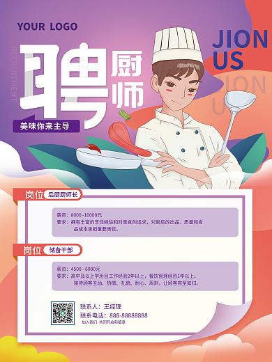 酒店后廚招聘廚師全兼職海報(bào)