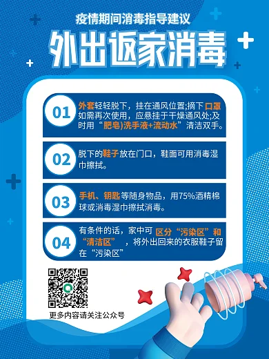 医疗健康蓝色大气清新疫情期间消毒套图海报