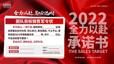 大气金融2022承诺书团队销售目标军令状展板