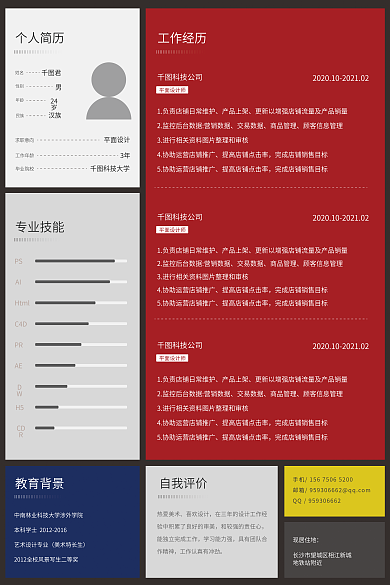 蒙德里平面師專業(yè)技能安風(fēng)格簡歷