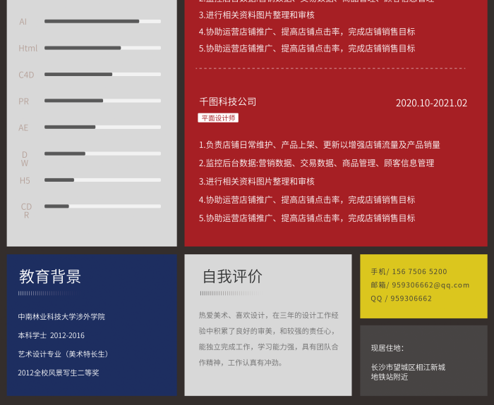 蒙德里平面師專(zhuān)業(yè)技能安風(fēng)格簡(jiǎn)歷