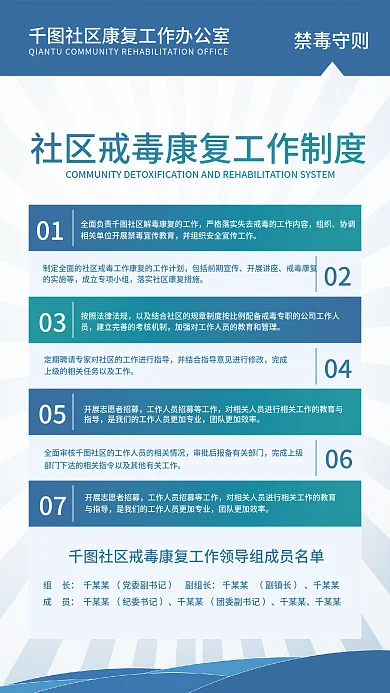 社区戒毒禁毒守则组长工作制度板海报