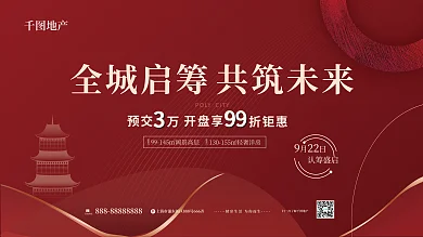 简约大气全城启筹地产楼盘热销销售背景板展板