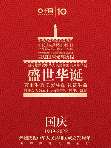 紅色詞th讓保險安心蛋糕國慶節(jié)金融借勢祝福海報