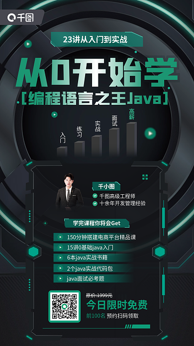 從0高級工程師前100名java教育課程宣傳海報