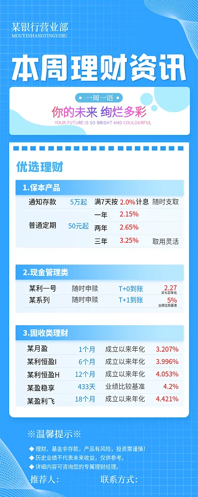 银行基金一周一语你的未来手机长图海报