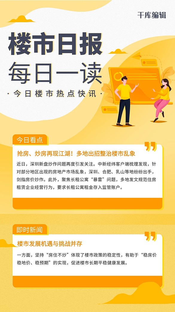 行業(yè)日報要聞盤點黃色商務(wù)扁平海報